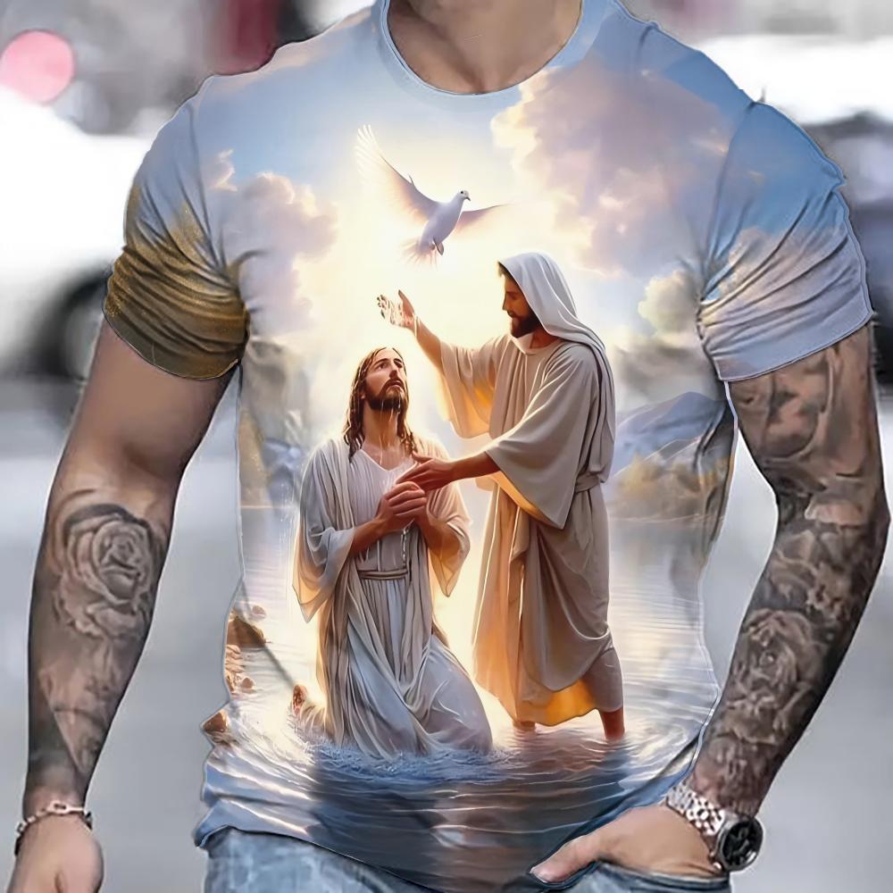 Summer Men's T-Shirt Jesus Prin 3d T-Shirts Short Sleeve Tee Fashion Street Casual Crew Neck Male Oversized Clothing Pullover
