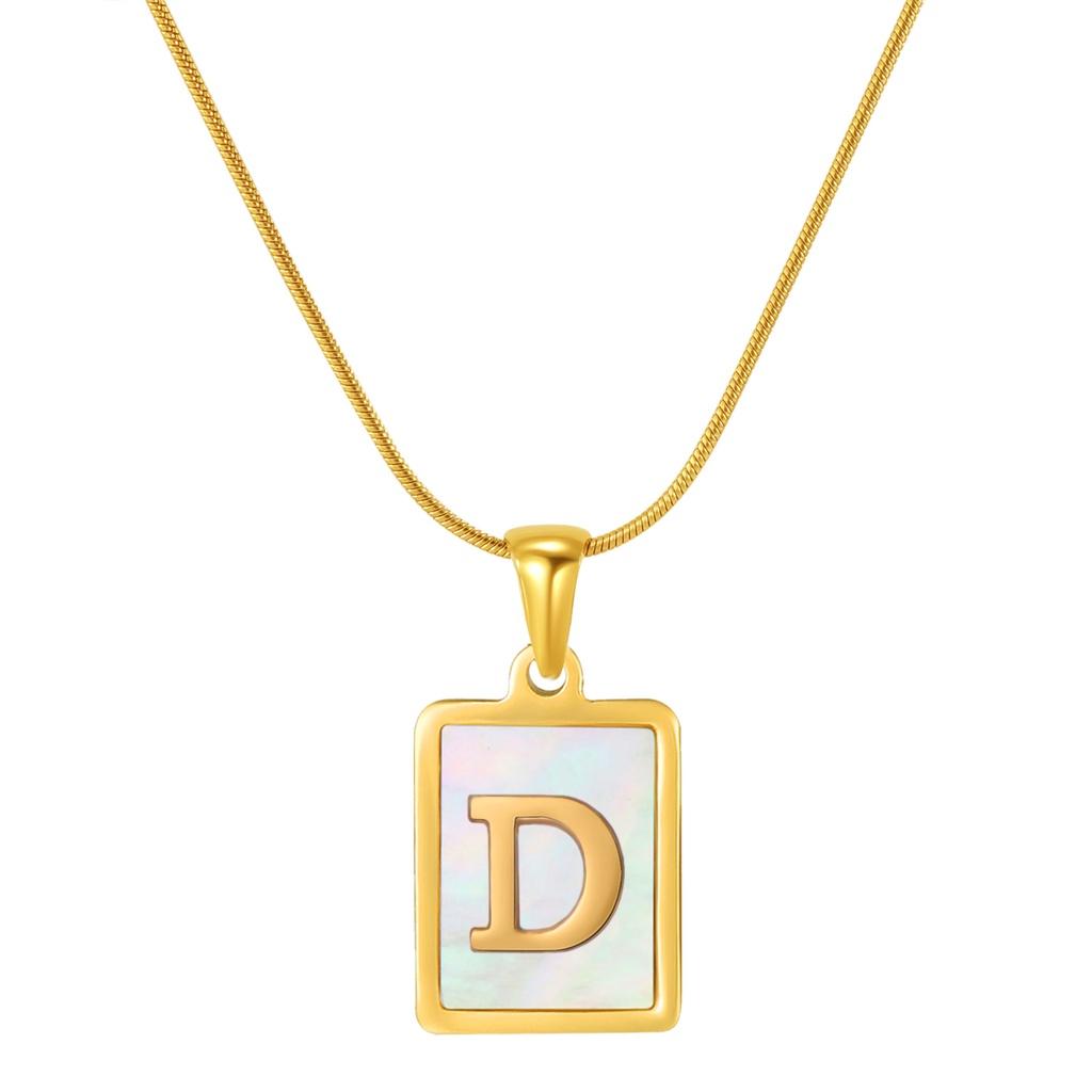 Stainless Steel Snake Chain Alphabet Necklace For Women European And American Style 18k Gold Square Shell Pendant Ins Fashion Characters)