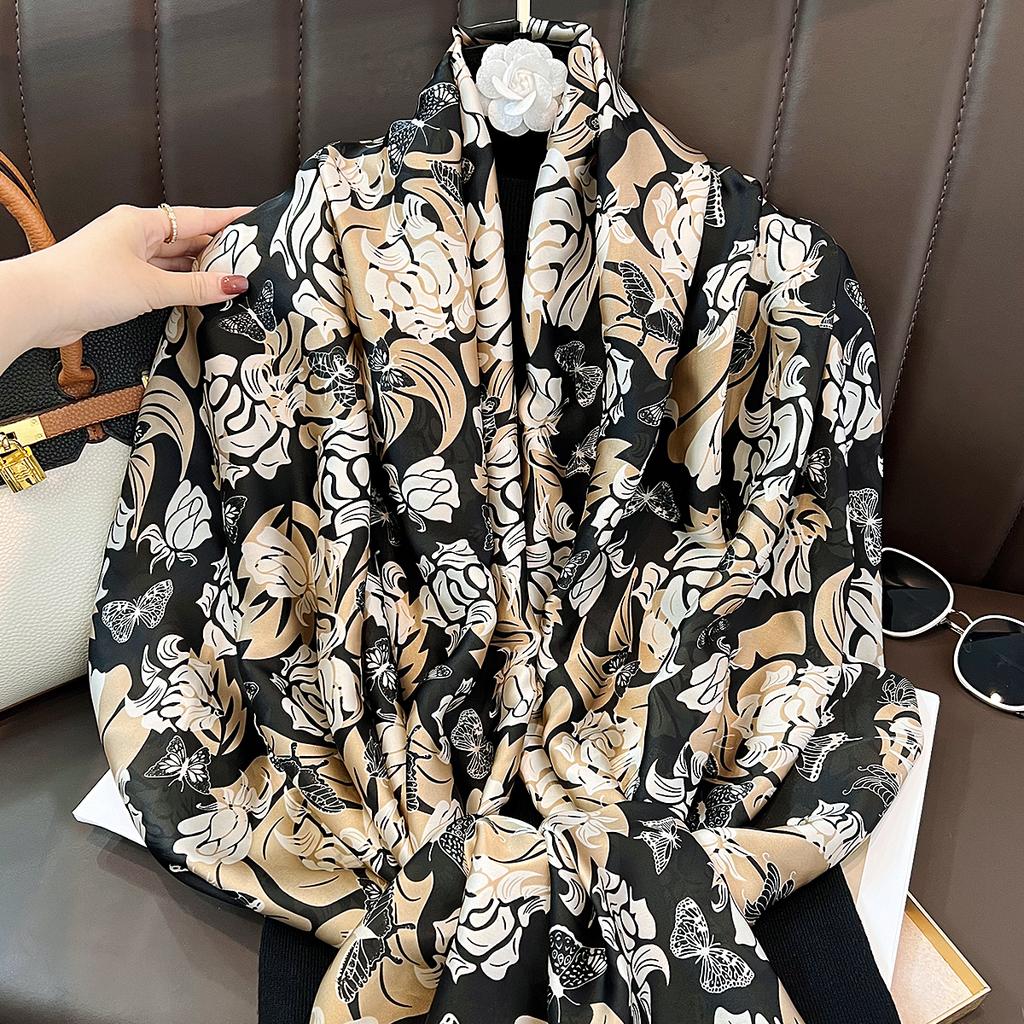 New floral silk scarves for women's summer travel, thin sunscreen silk scarves, holiday gifts for elders