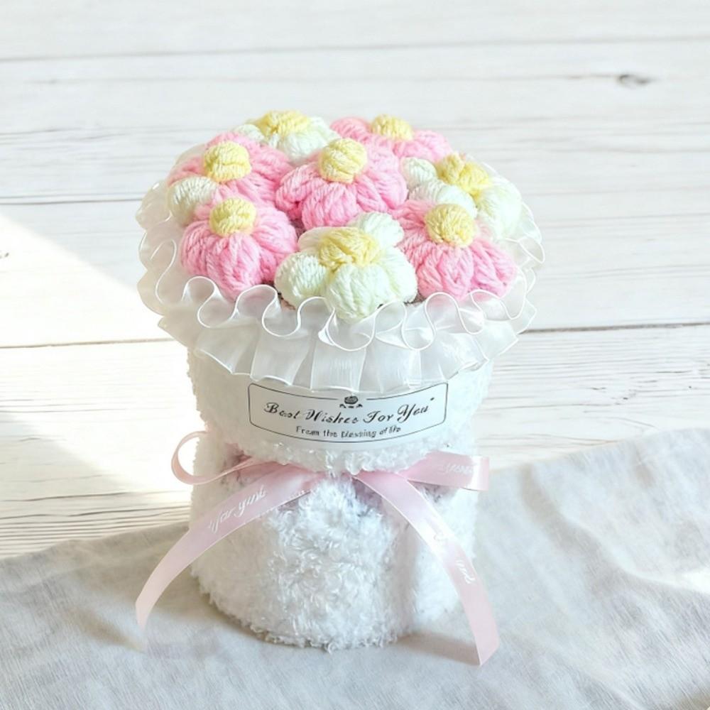 Новый Красочный Букет Романтичные Вязаные Крючком Цветы Ручной Работы Искусственный Готовый Букет Вязаный Крючком Плетеный Цветок Свадьба розовый