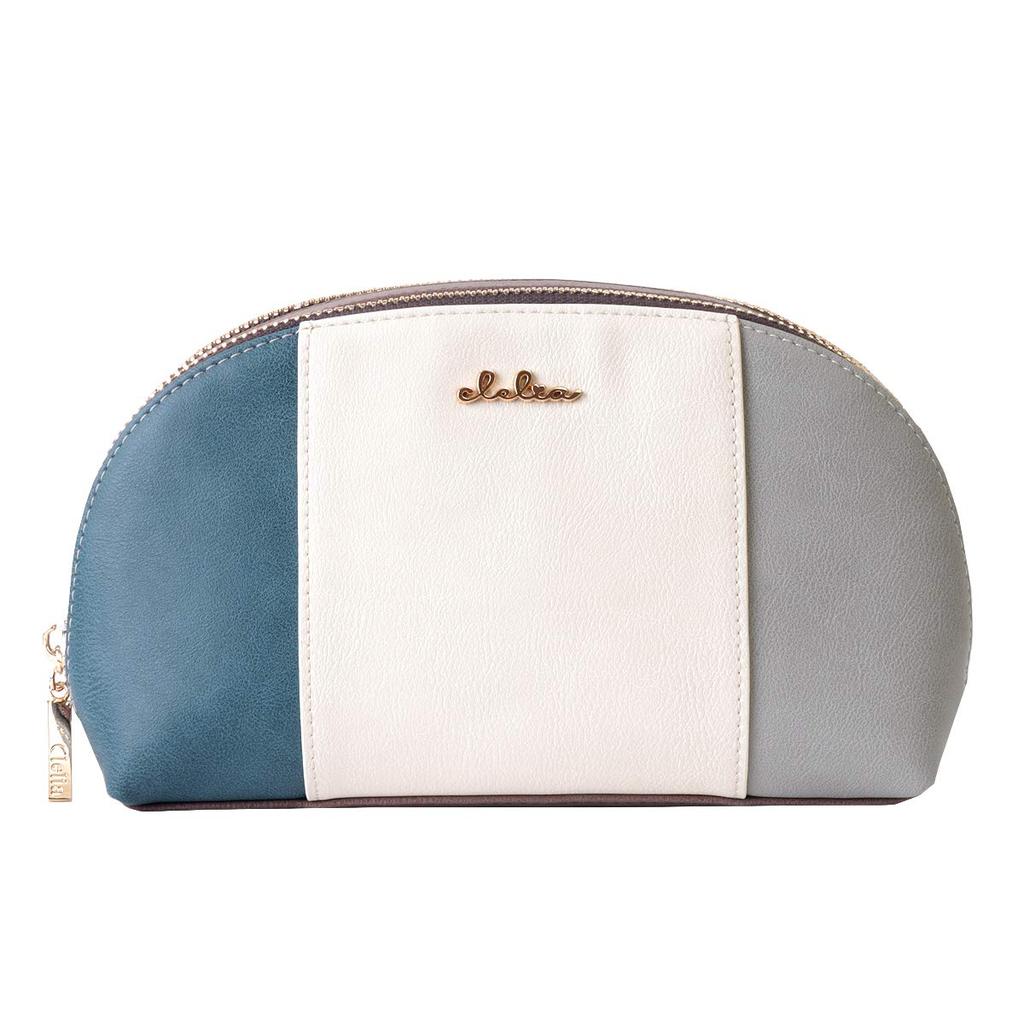 Clelia Tricolor Large Capacity Double Zipper Makeup Riberte Series Pouch, [CL-17088] (Blue Mist)