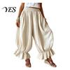Commuting Pants Women Bloomers, High Elastic Waistband Wide Leg Trousers, Bohemian Ruffled Adjustable Waist Balloon Cuffs Super Loose Harem for Casual