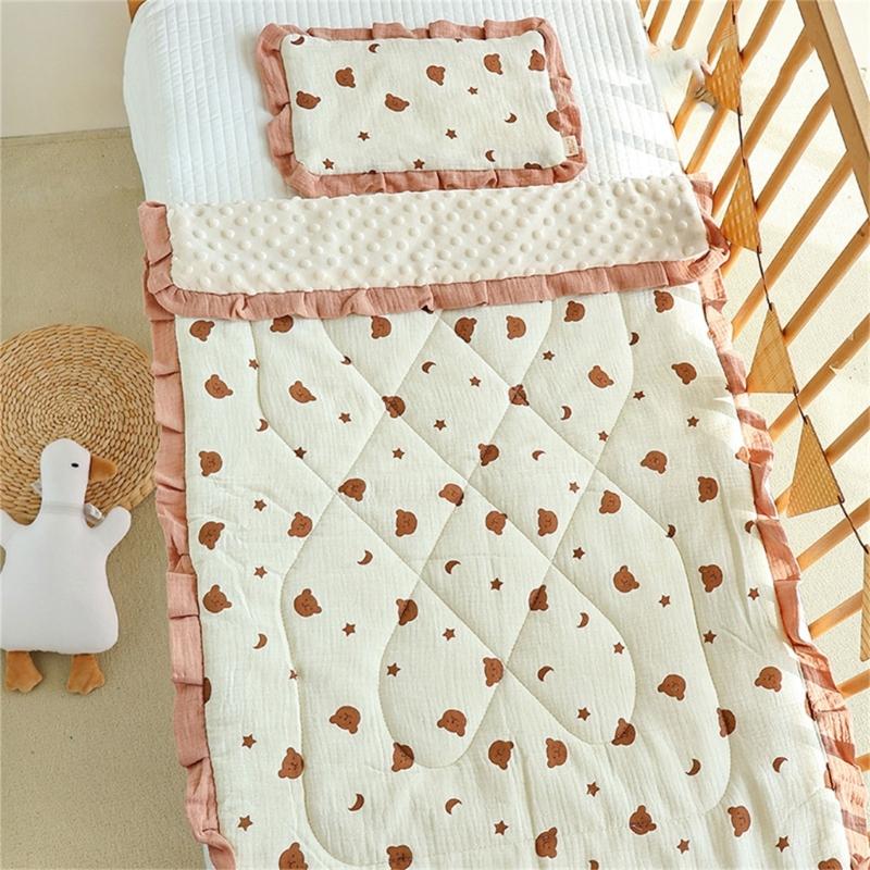 Baumwolle Flaches Kissen Rüschenkante Kissen Atmungsaktive Babybettwäsche Füllung mit Lieblich Musterdesign für Säuglinge Neugeborene