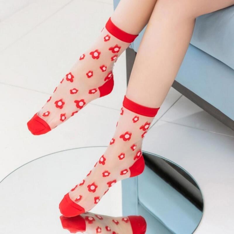 Women s floral pattern point casual socks A32923_Red Group 1