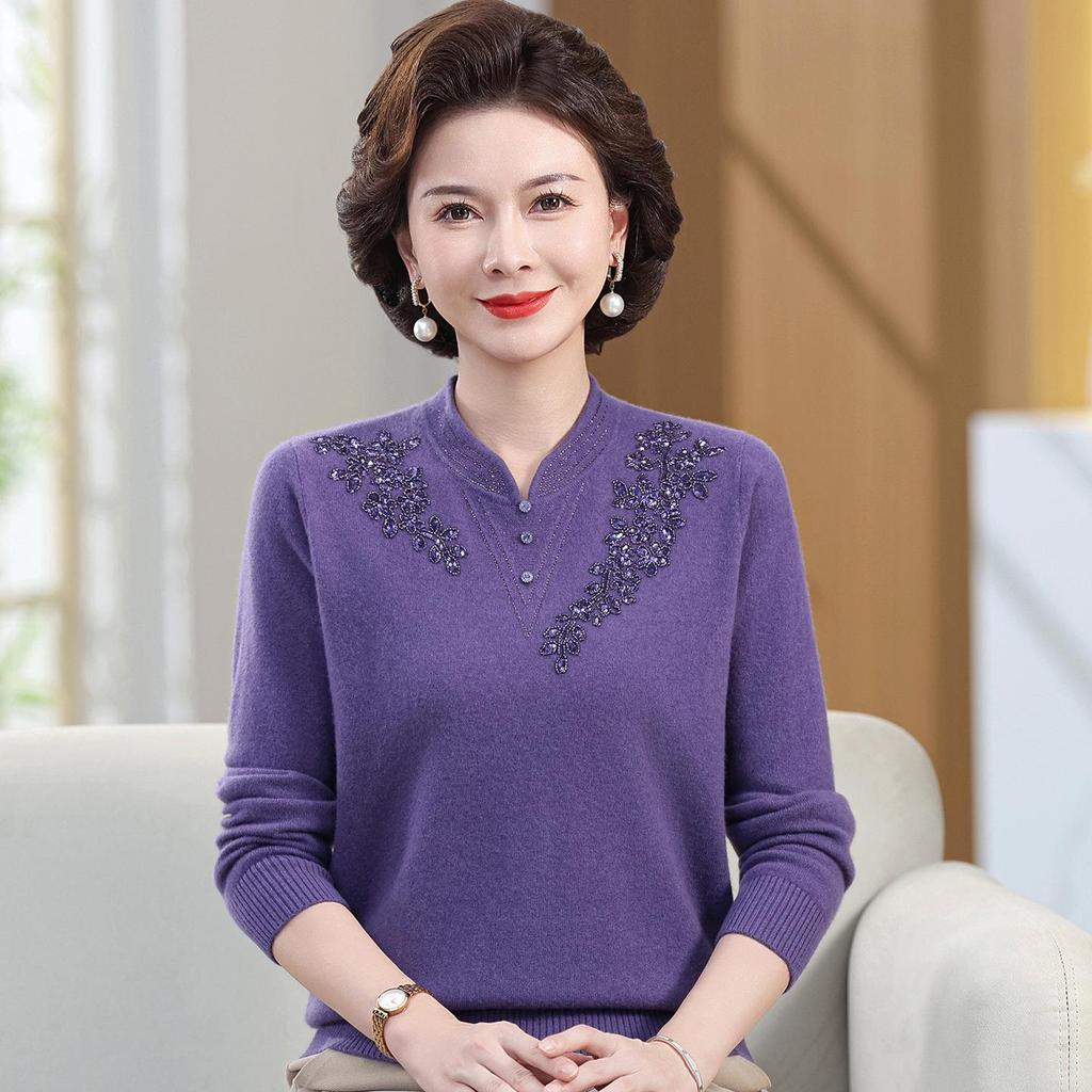 100% Pure Wool Knitted Sweater for Women with Cheongsam Collar - Autumn/Winter Style