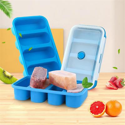 Silicone  Freezer  Tray Soup 4 Cubes Food Freezing Container Molds With Lid Frozen Packaging Box