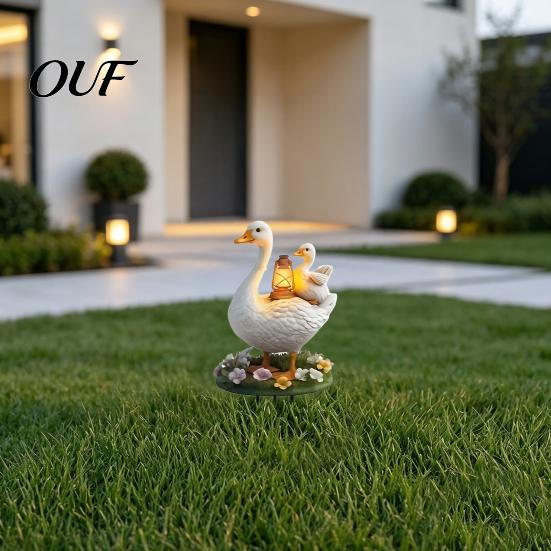 Outdoor Lawn Ornament Decorative Acrylic Duck Ground Stake for Garden Decor, Weather Resistant 2D Flat Parent Sign And Child Yard with Metal