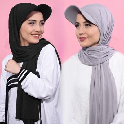 Baseball Head Cap Hijab Solid Chiffon Shawl Cap Muslim Women Instant Scarf