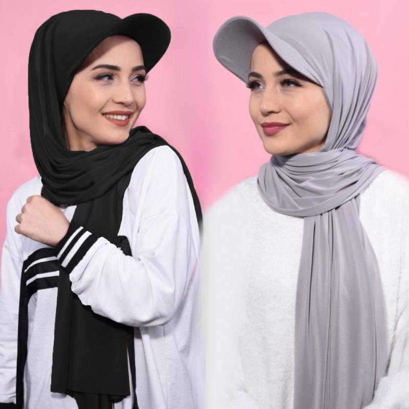 New Baseball Head Cap Hijab Solid Chiffon Shawl Cap Muslim Women Instant Scarf