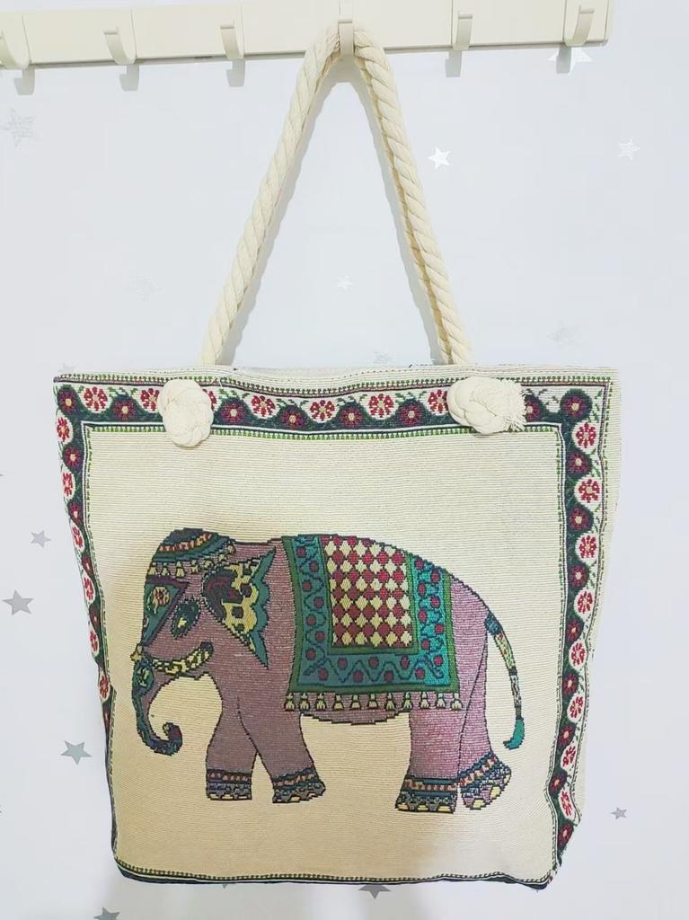 Ethnic style large shoulder bag South East Asia style double-sided embroidery cartoon animal elephant canvas bag female travel bag