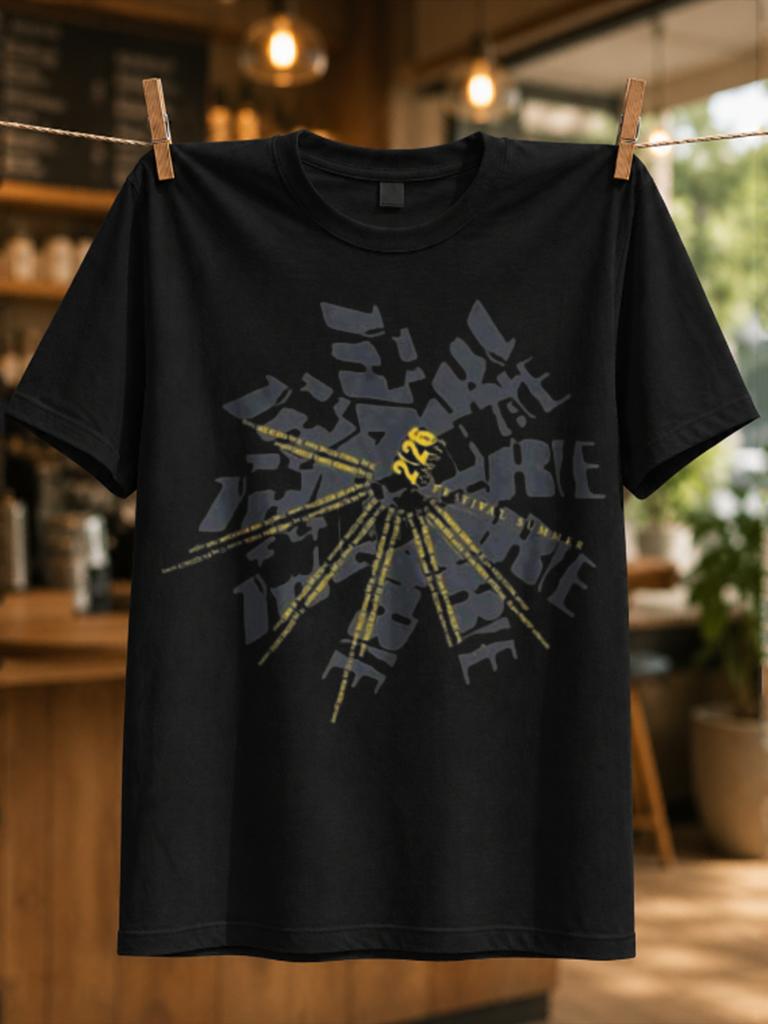 The Cure 2026 Radial Yellow Date Lines With Broken Gray Lettering Dark Atmospheric Tour Graphic Unisex All Tshirt