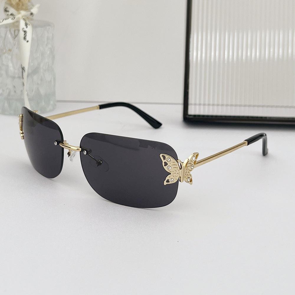 New  Rimless Butterfly Square Sunglasses Women For Men Vintage Sun Glasses Luxury Brand Designer Steampunk Pink Shades Uv400