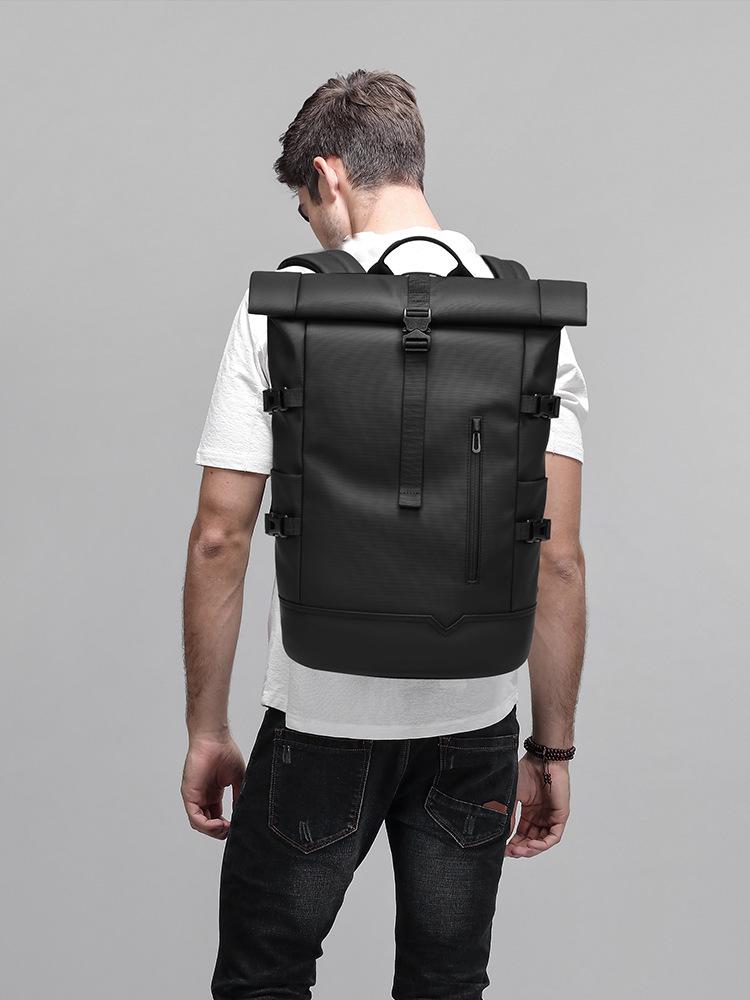 Men's Large-Capacity Roll-Top Outdoor Travel Backpack - Trendy, Fashionable, Casual, Double-Shoulder Laptop Bag