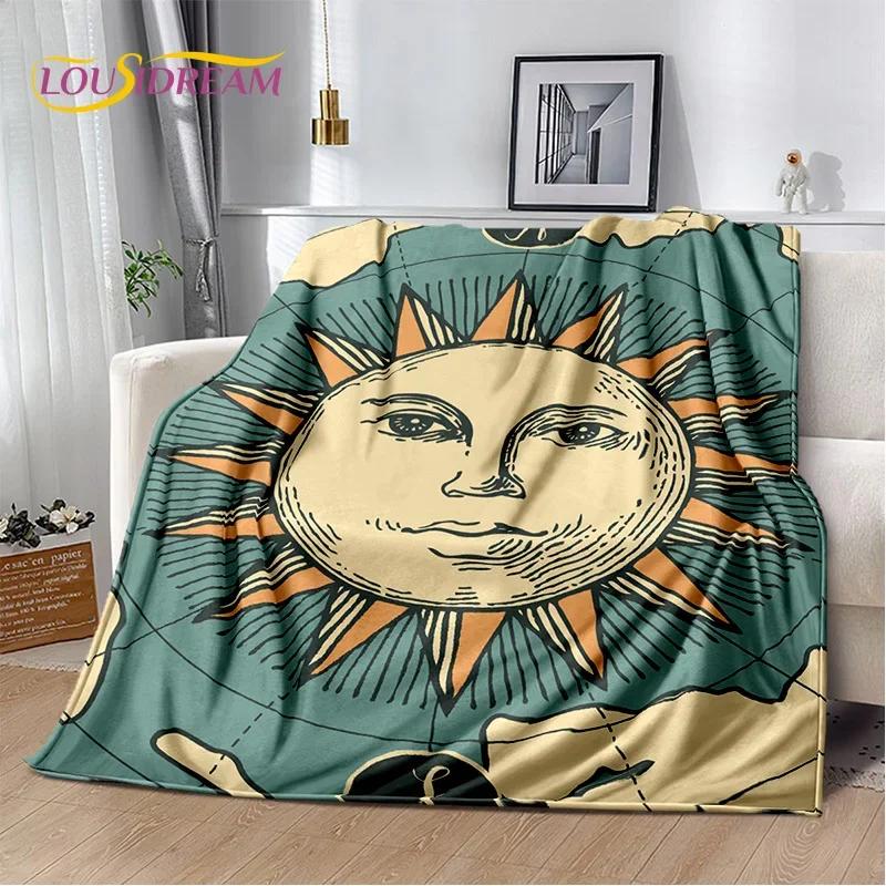 Misteriosa Manta de Franela Suave con Mandala del Sol y la Luna del Tarot para Camas, Dormitorio, Sofá, Picnic, Manta de Tiro para Ocio al Aire Libre, Regalo