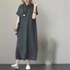 Women Dresses Solid-color Short-sleeved Lapel Loose Fashion Spring Autumn Long Dresses Women's Clothing Vestidoes