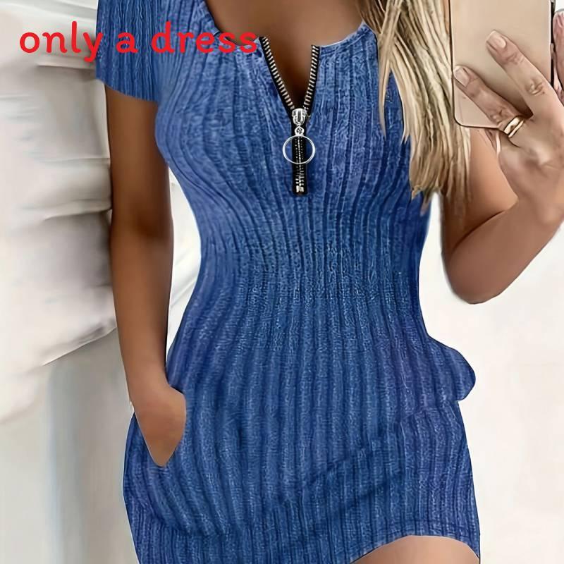 Summer Girl Dress With Zipper And Pockets For Casual Clubwear