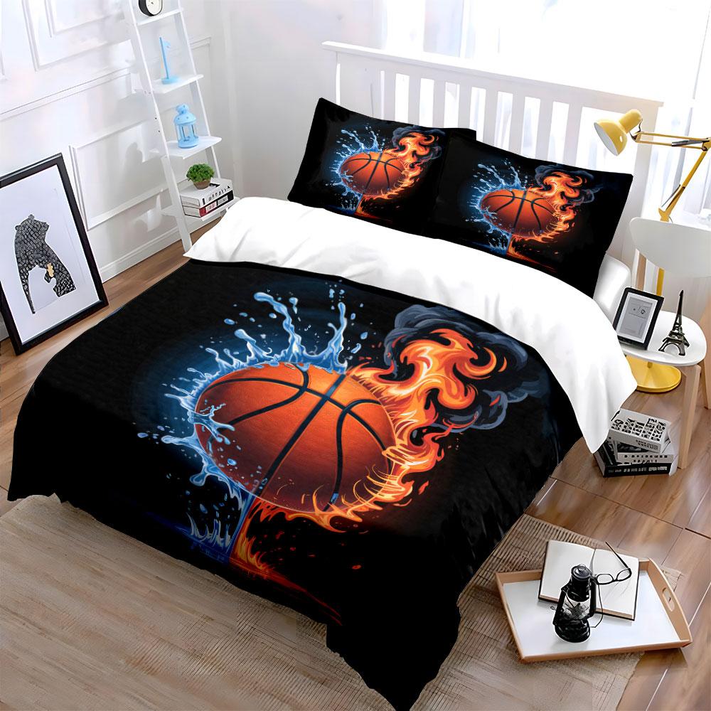 "Basketball Fire and Water Art Decor" Soft Skin-Friendly Bedding Set Includes 1 Duvet Cover And 2 Pillowcase Gift