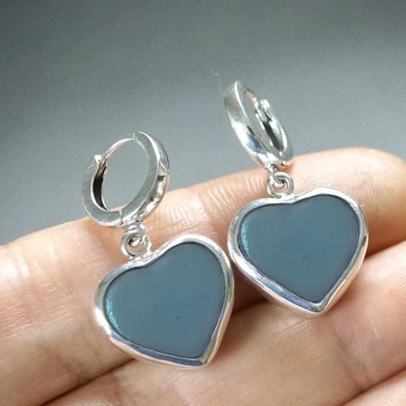 Jianjie Silver Edged Heart Shaped Pendant Earrings Women's Simple Ethnic Style Female New Ear Jewelry  Trend