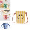 Stylish Mini Canvas Shoulder Bag For Kids With Cute Smiley Face And Striped Design