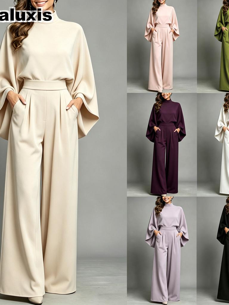 Women's Autumn Winter Long Sleeve Wide Leg Set Loose Fashion Over Size Thick Casual Two Piece Outfit