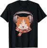 Relaxing Cat Listening Music Headphones Scarf Graphic Tee Casual Soft Breathable T-Shirt for Pet Lovers