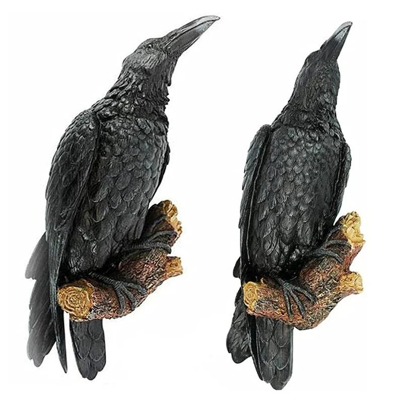 New Fake Raven Resin Statue Bird Crow Sculpture Outdoor Crows Halloween Decor Creative for Garden Courtyard Animal Decoration