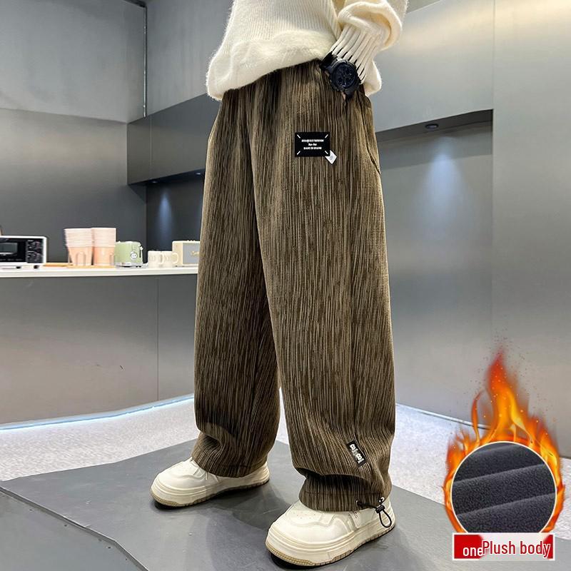 2024 Podzim/Zima Chlapecké plyšové rovné ležérní kalhoty