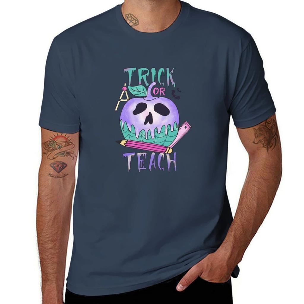 Halloween Pumpkin Trick Or Teach Tshirt Outdoor Work Short Sleeve Top
