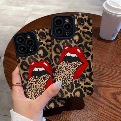 Custodia con stampa leopardata e labbra sexy per iPhone 15 Pro Max 14 13 12 11 Pro XR Xs 6 7 8Plus SE 2020, morbida cover in silicone all-inclusive