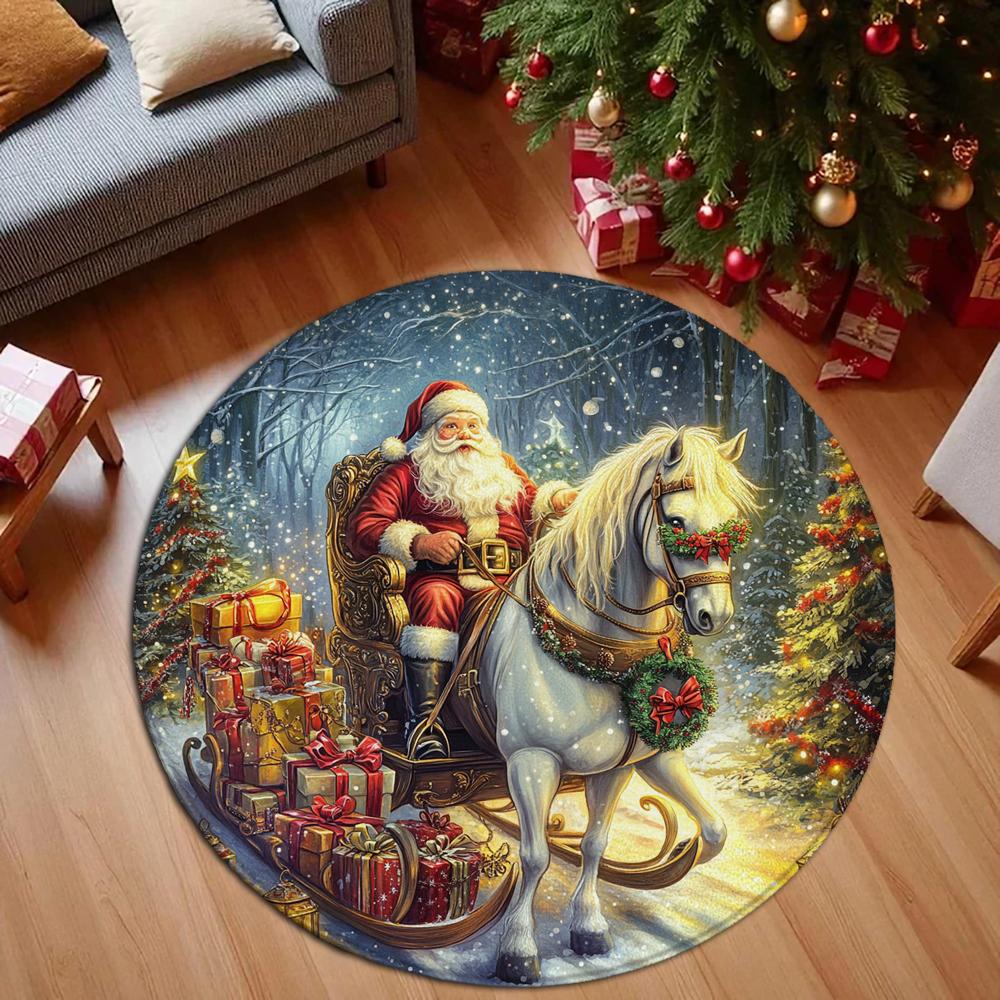 Christmas Santa Claus Red Wall Pattern Circular Carpet Christmas Floor Mat and Children's Carpet Christmas Decoration Gifts