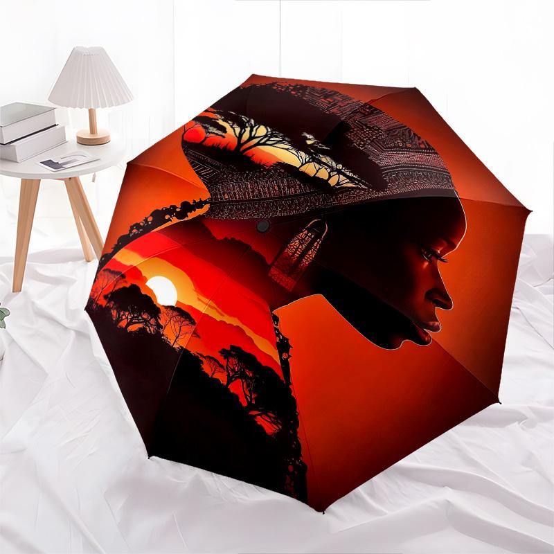 Silhouette, Landscape- Automatic Umbrella, Four Seasons Portable Folding Umbrella, Suitable for Men and Women, Travel, Daily Compact Umbrell