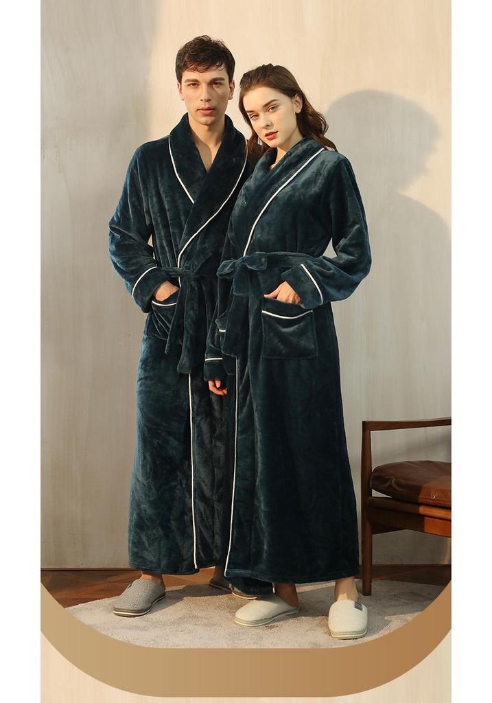 Couples' Thickened Winter Flannel Bathrobes - Men's Towel Style & Women's Coral Fleece Robes
