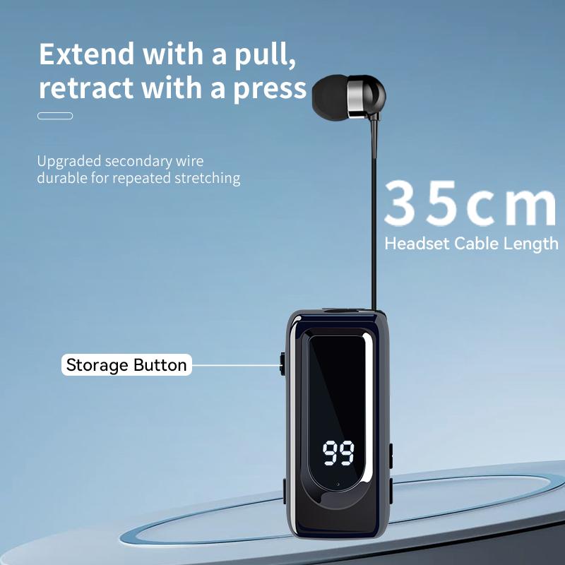 D70Pro Lavalier Business Bluetooth 5.4 Earphones Talk/Music Time 36 Hours LED Digital Display With Mic Noice Cancelling Headset