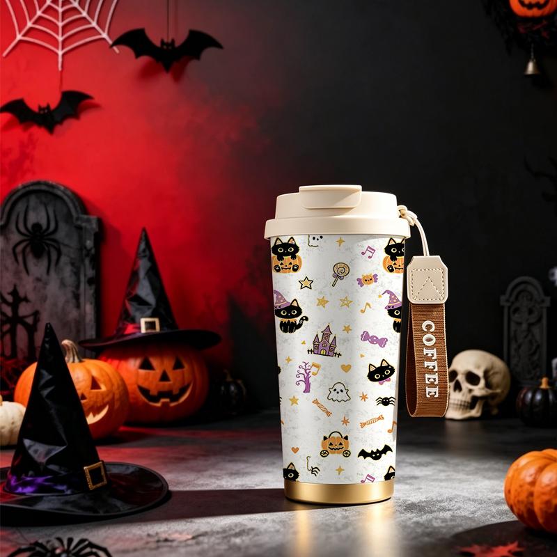 Halloween Coffee Cup 532ml Witch Cat Pumpkin Note Castle MotifPortable Thermos Commuter Coffee Cup Autumn Commuter Cup