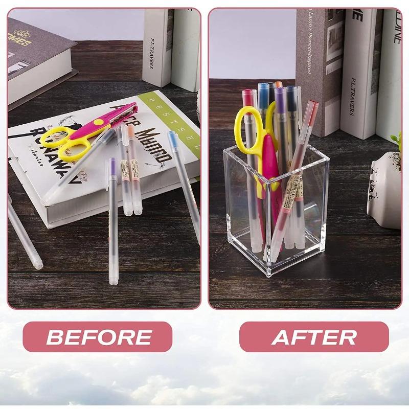 1PC Clear Acrylic Pen Holder for Desk, Multi-Purpose Pencil & Makeup Brush Organizer, Stationery Storage Cup for Office Home