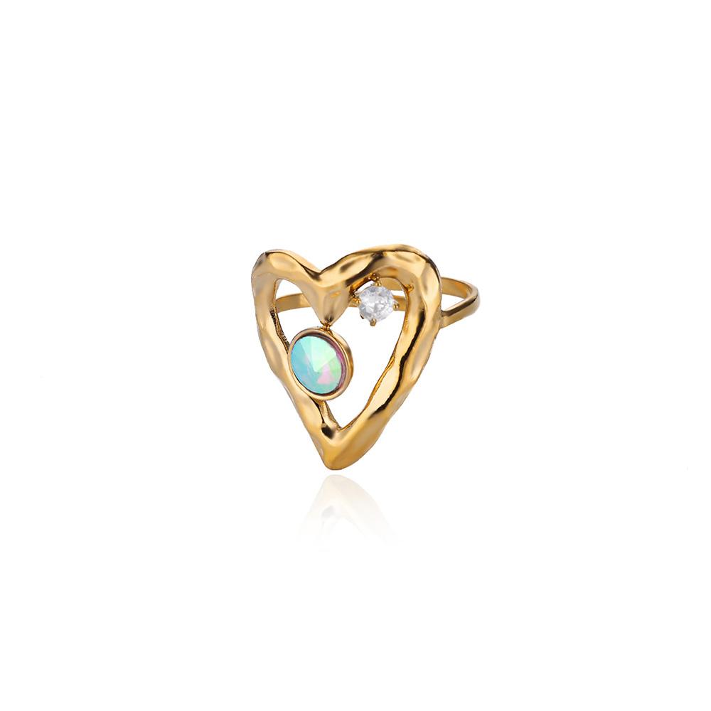 Hollow Colored Heartopen Rings For Women Gold Color Wedding Aesthetic Stainless Steel Ring Jewelry Accessories Christmas Gift
