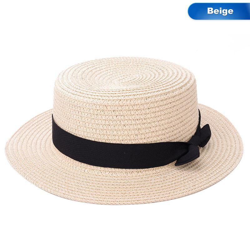 Lady Boater Sun Caps Ribbon Round Flat Top Straw Beach Hat Panama Hat Summer Hats for Women Straw Hat Lady Boater Sun Caps Ribbon Round Flat Top Straw Beach Hat Panama Hat Summer Hats for Women Straw Hat
