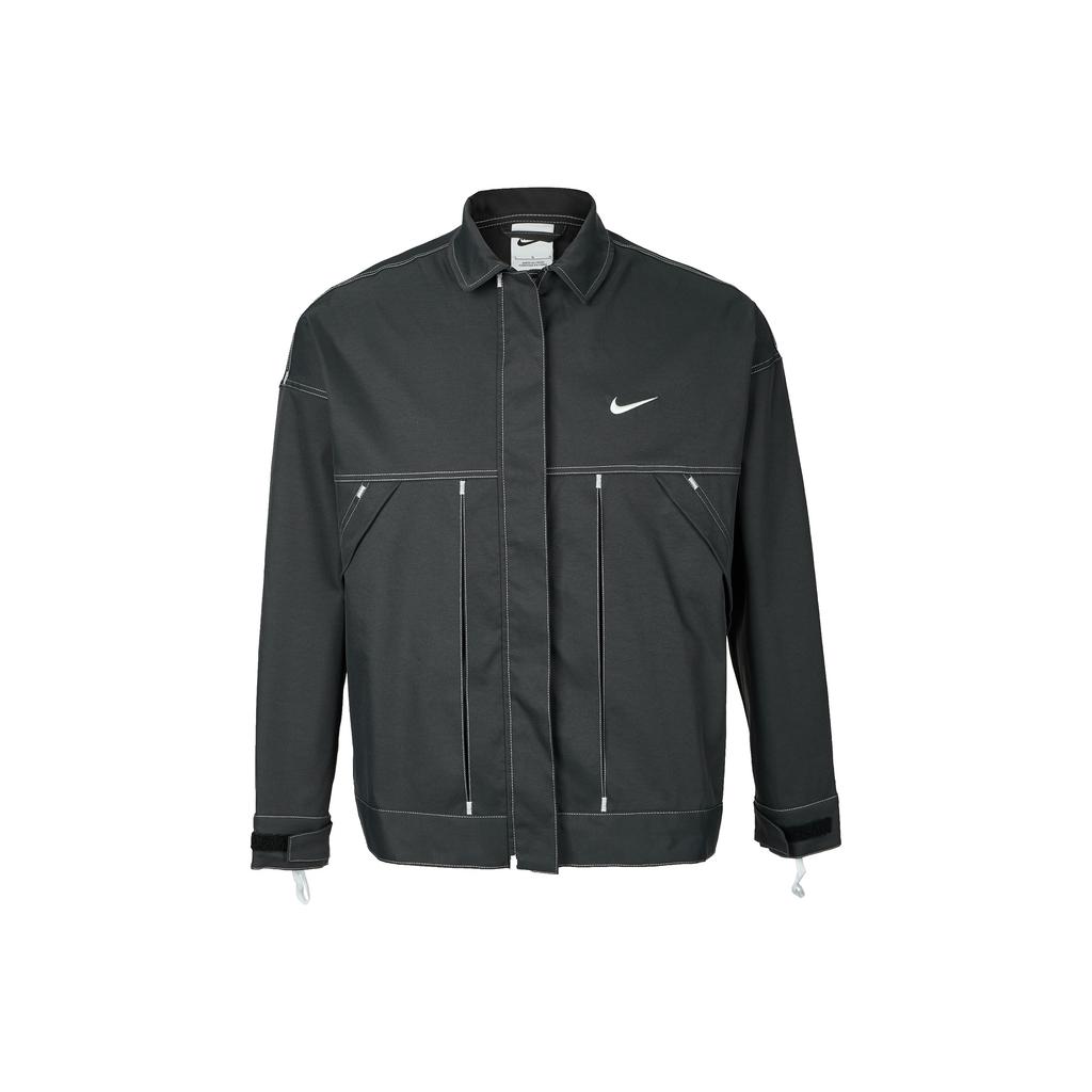 Nike Sportswear Ss25 Brand Logo Woven Oversized Comfortable Polo Long Sleeve Jacket Women Jackets Black IB5588-010