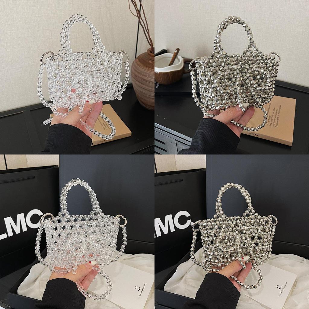Transparent Bead Handbag With Bow Design And Top Opening For Casual Wear