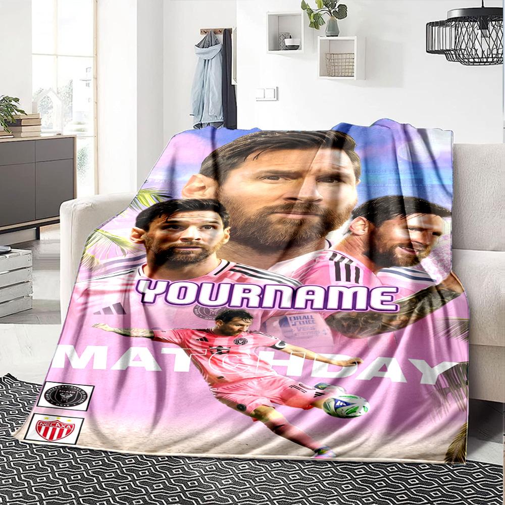 Messi Customize Text Blanket Lightweight Customizable Blanket Warmthful Decor Throw For Picnics Living Room Chair Sofa All-Season Use