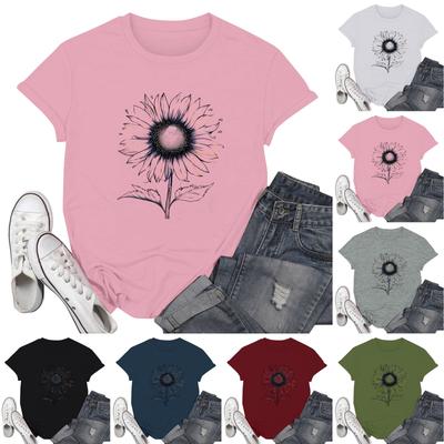 Moda para Mujer Casual Estampado Manga Corta Cuello Redondo Pulóver Tops