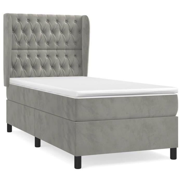 Exclusive House - Slatted Bed Base and Mattress Light Grey 80x200 Cm Velvet