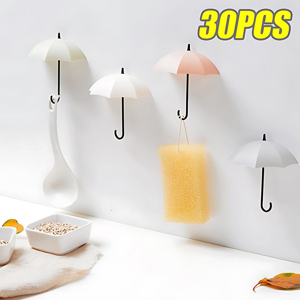 

30PCS Cute umbrella shaped hooks kitchen bathroom coat rack key organizer hooks no punch wall hooks home storage shelf hooks