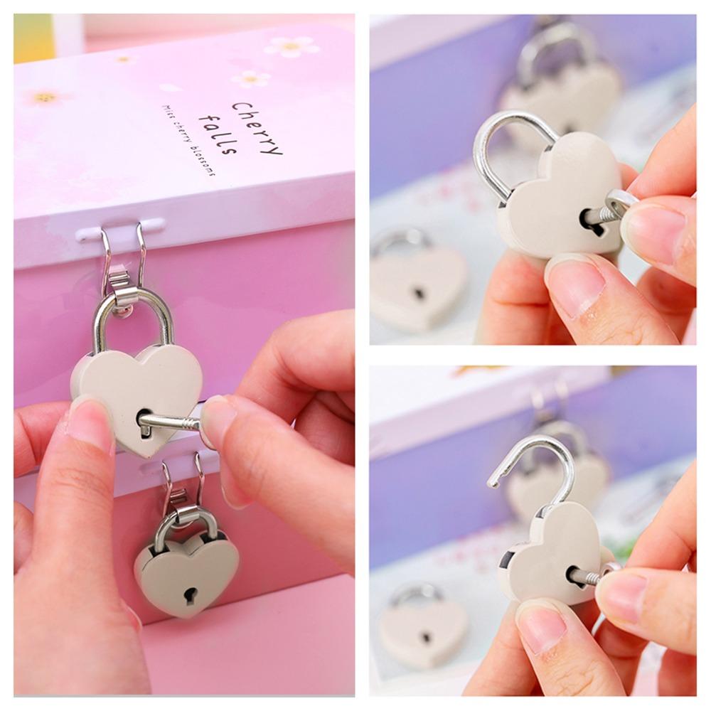 2PCS Silver Heart Shaped Padlock Heart Metal Construction Metal Padlock Small Size With Key Mini Padlock Luggage Lock