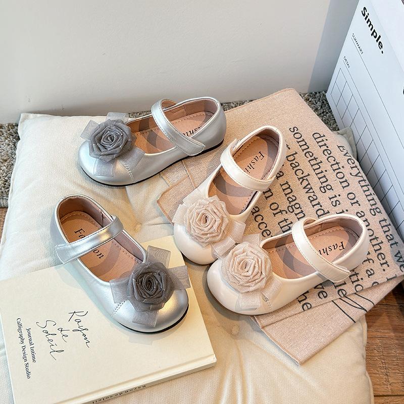 Silver children's leather shoes,  new style girls' spring-autumn single shoes, shallow-mouth girls' princess shoes, soft sole baby kids' shoes, trendy