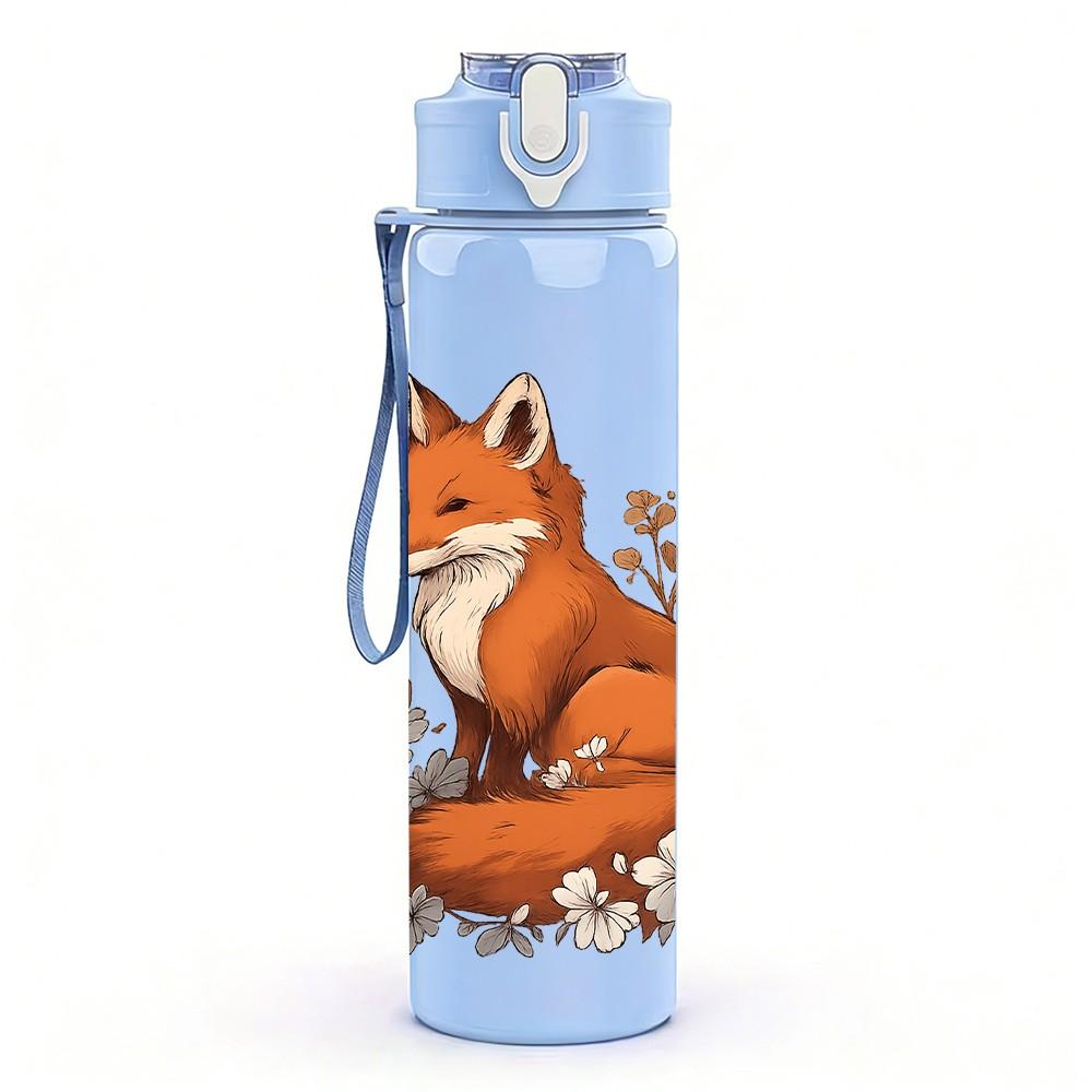 1PC Autumn Fox Illustration 750ml Color Plastic Sports Water Bottle Leakproof Flip Straw Lid Suitable for Sports Office Home Use