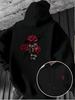 Retro Red Rose Splatter Art Print Hooded Sweatshirt for Men, High Street Niche Casual Pullover Long Sleeve Hoodie