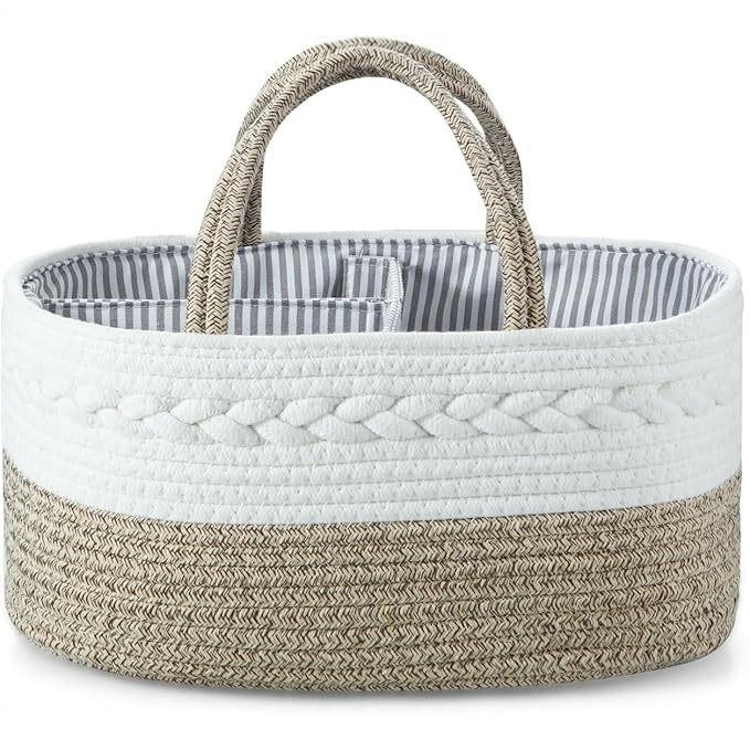 Baby Diaper Storage Basket With Removable Dividers And Cotton Rope For Nursery Organization