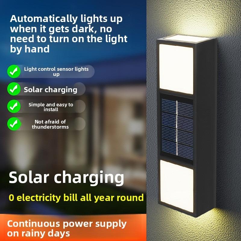 Solar-powered Wall Lamp for Outdoor Decoration, Garden Waterproof, Up-down Lighting, Room Perimeter Wall Light, Sensor