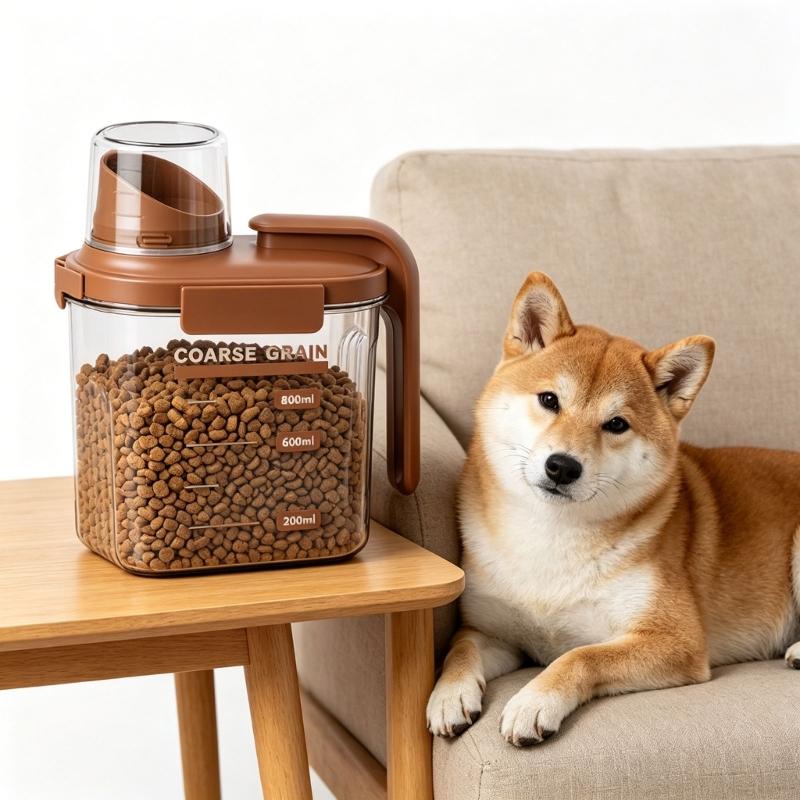 Little Household Canister With See Through Body And Slip Resistant Bottom Ideal For Storing Dry Pet Meals